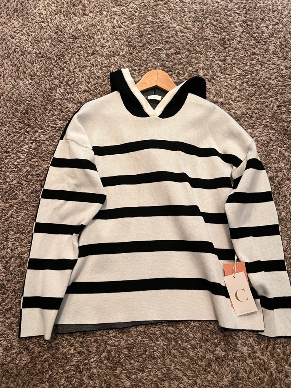 Cyrus Black & Cream Hooded Striped Sweater
